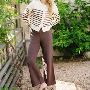 minnow NWT women's brown wide leg cotton cashmere knit pant Size XS